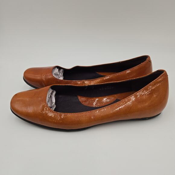 Born Ballet Flats Women 9 Brown Orange Patent Leather Slip On Square Toe Comfort - Picture 3 of 7